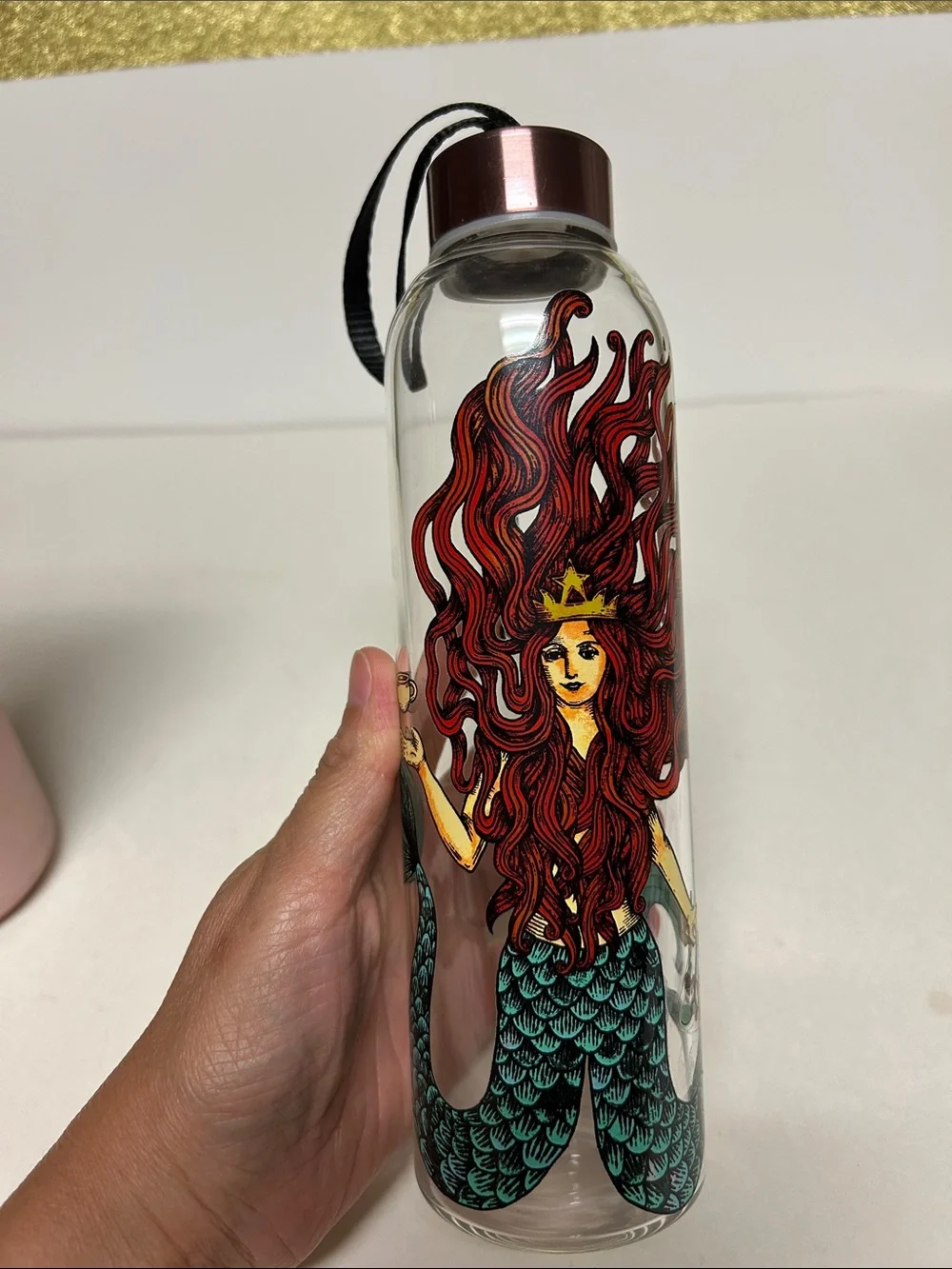 Starbucks Anniversary Glass Water Bottle Green Brown Siren 17Oz Limited 2017